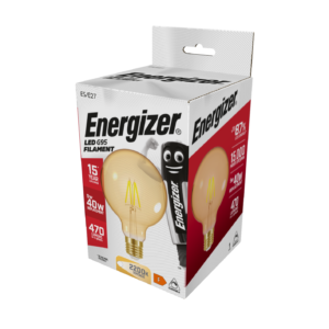S15028 Energizer LED Filament Gold G95 E27 (ES) 470lm 5W 2,200K (Warm White) Dimmable, Box of 1