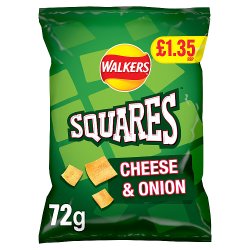 Walkers Squares Cheese and Onion Crisps 72g PMP £1.35 RRP