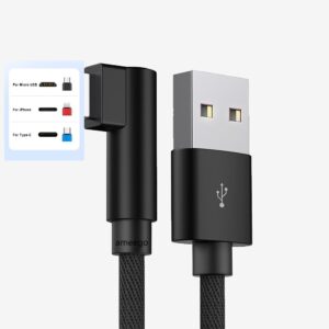 Elbow Fabric Right-Angled 90 Degree Fast  Charging  Data Cable for iPhone 8 Pin Android Type-C in 3 colours