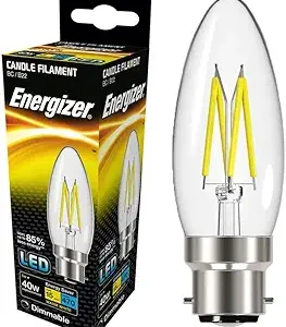 S12855 Energizer LED Filament Candle B22 (BC) 550lm 5W 2,700K (Warm White) Dimmable, Box of 1