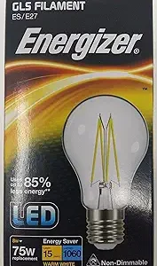S12858 Energizer LED Filament GLS E27 (ES) 1,060lm 8W 2,700K (Warm White), Box of 1