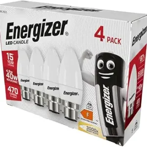 S14331 Energizer LED Candle B22 (BC) 470lm 4.9W 3,000K (Warm White), Box of 4