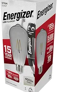 S15030 Energizer LED Filament ST64 E27 (ES) Smokey 400lm 4W 4,000K (Cool White) Dimmable, Box of 1