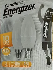 S16706 Energizer LED Candle E14 (SES) 470lm 4.9W 3,000K (Warm White), Box of 2