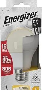 S8863 Energizer LED GLS E27 (ES) 806lm 7.3W 2,700K (Warm White), Box of 1
